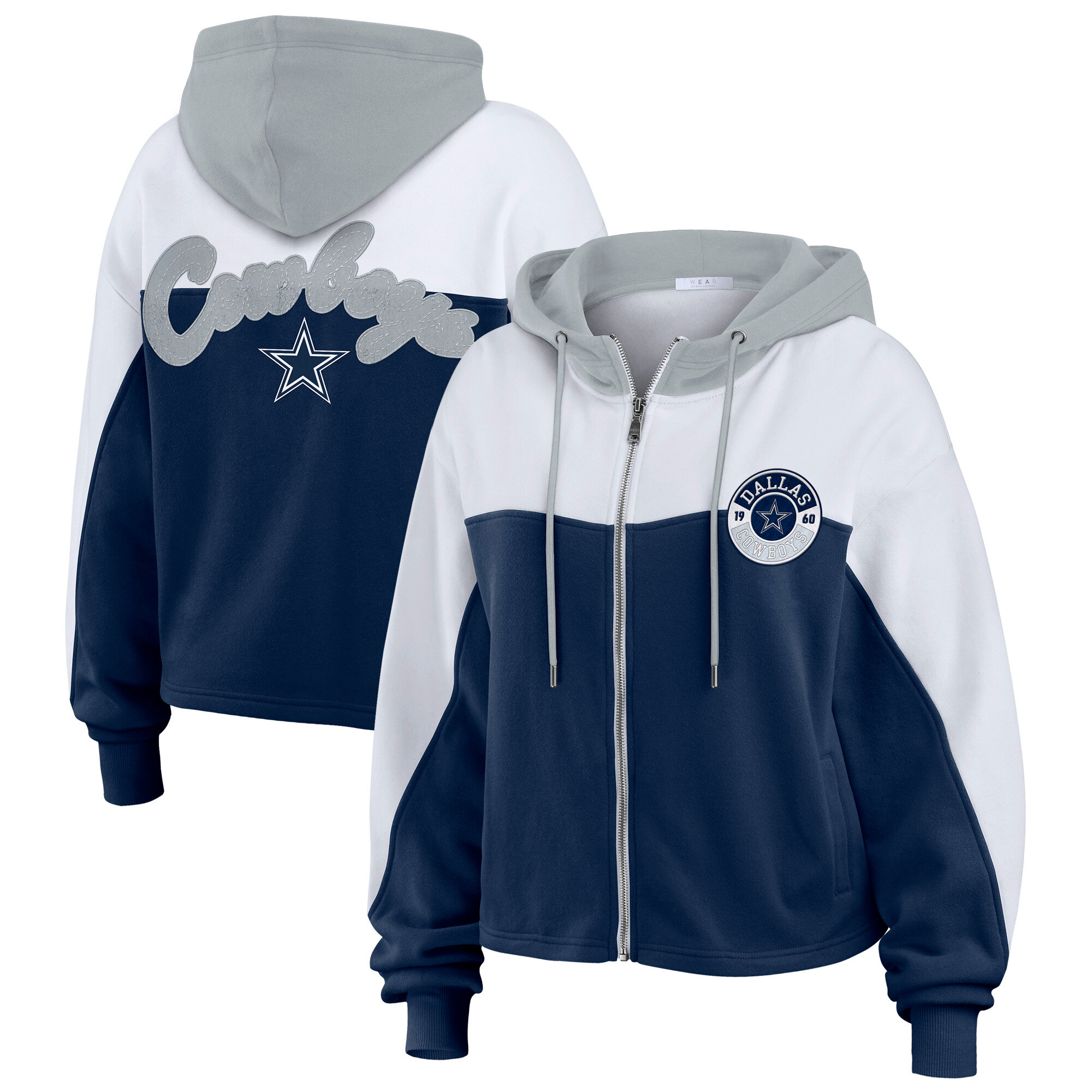Women's WEAR by Erin Andrews Navy Dallas Cowboys Plus Size Color Block Full-Zip Hoodie